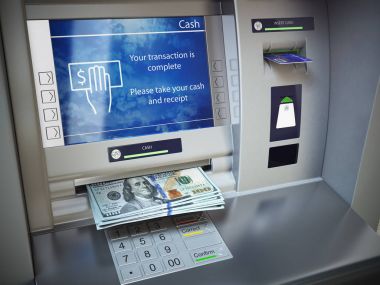 ATM makine ve para. Doları banknot çekilmesi.