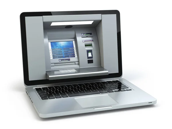 Online banking and payment concept. Laptop as ATM  machine isola — Stock Photo, Image