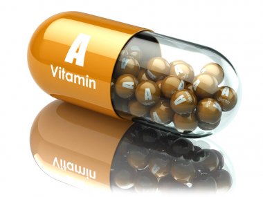 A vitamini kapsülü veya hap. Diyet takviyeleri.