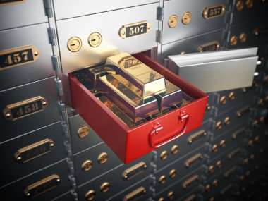 Açık kasa ile Altın külçeler. Finans bankacılık Inv