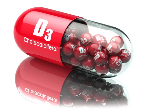 D3-vitamin kapszula vagy tabletta. Étrend-kiegészítők. Kolekalciferol — Stock Fotó