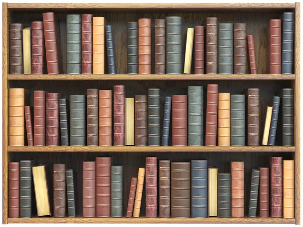 Vintage-Bücher im Bücherregal isoliert auf weißem Hintergrund. Bildung — Stockfoto