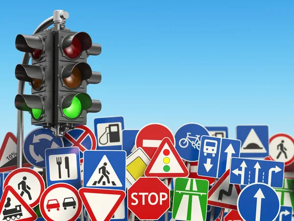 Traffic road signs on the sky background. — Stock Photo, Image