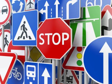 Kes şunu. Gökyüzü arka plan trafik yol işaretleri.