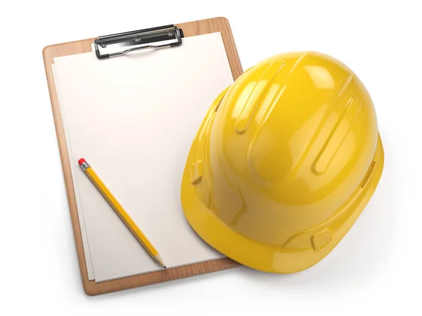Hard hat with clipboard isolated on white background. Constructi — Stock Photo, Image