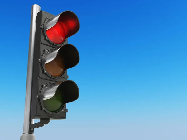 Verkeerslichten met rood op blauwe hemelachtergrond. Stop concep — Stockfoto