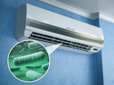 Air conditioner and bacterias llebsiella or legionella pneumophi clipart