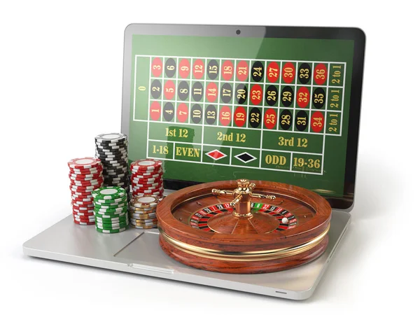 Концепция онлайн-казино рулетки. Ноутбук с рулеткой и казино Лицензионные Стоковые Изображения