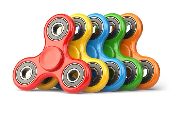 Grupo de nerviosismo dedo spinner estrés, ansiedad alivio juguete aislado en blanco backround . — Foto de Stock