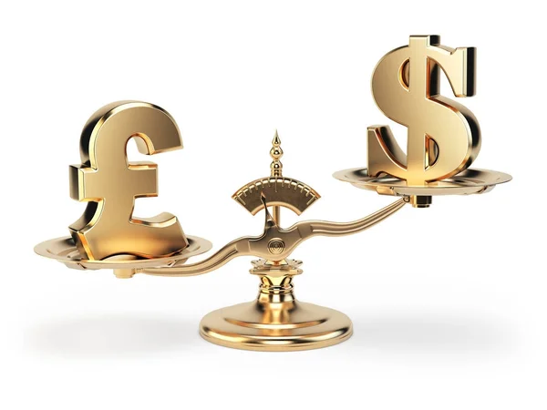 Skala mit Symbolen der Währungen britisches Pfund und US-Dollar isoliert — Stockfoto