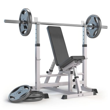 Beyaz izole barbell bench.