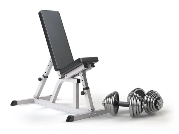 Barbell bench with weight dumbbells isolated on white. — Stock Photo, Image
