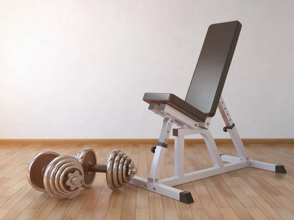 Banc d'haltères avec haltères de poids dans la maison . — Photo