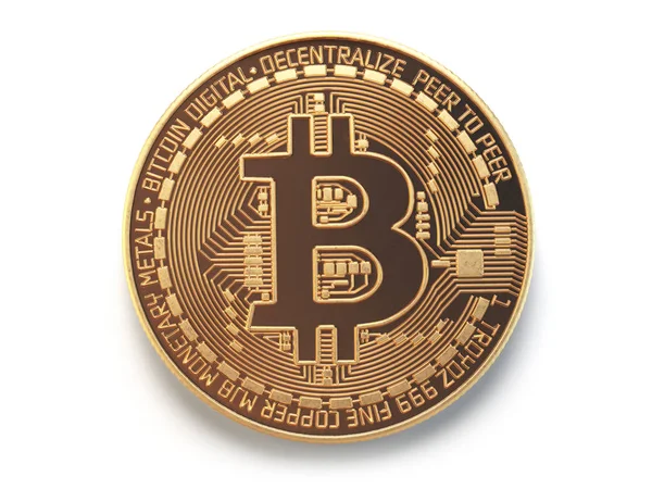 Εικονικό νόμισμα bitcoin χρυσή κέρμα που απομονώνονται σε λευκό φόντο. — Φωτογραφία Αρχείου