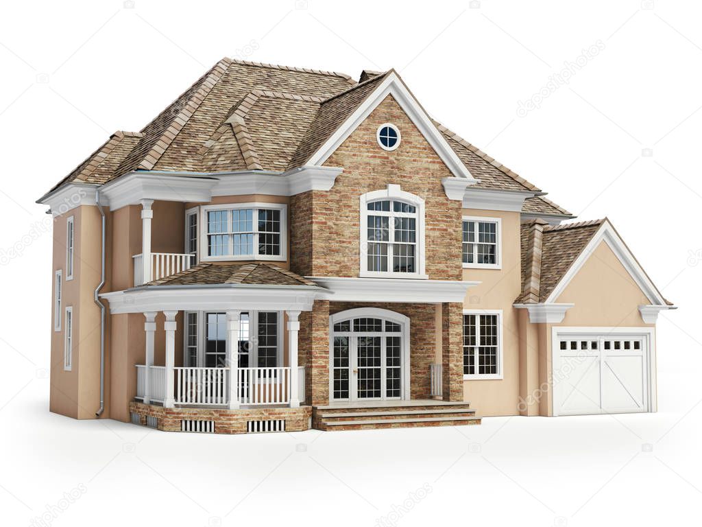 House isolated on white. Real estate concept. 3d illustration