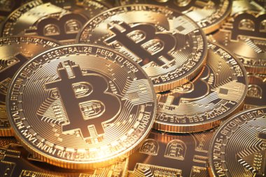 Bitcoins hepa. Altın sanal para sikke arka plan..