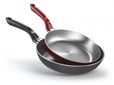 Beyaz arka plan üzerinde izole çelik tavalar