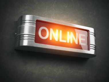 Online kırmızı parlayan uyarı tabela. Kayıt, yayın veya s