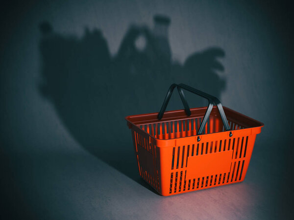 Empty shopping basket with shadow like a full of products and gr