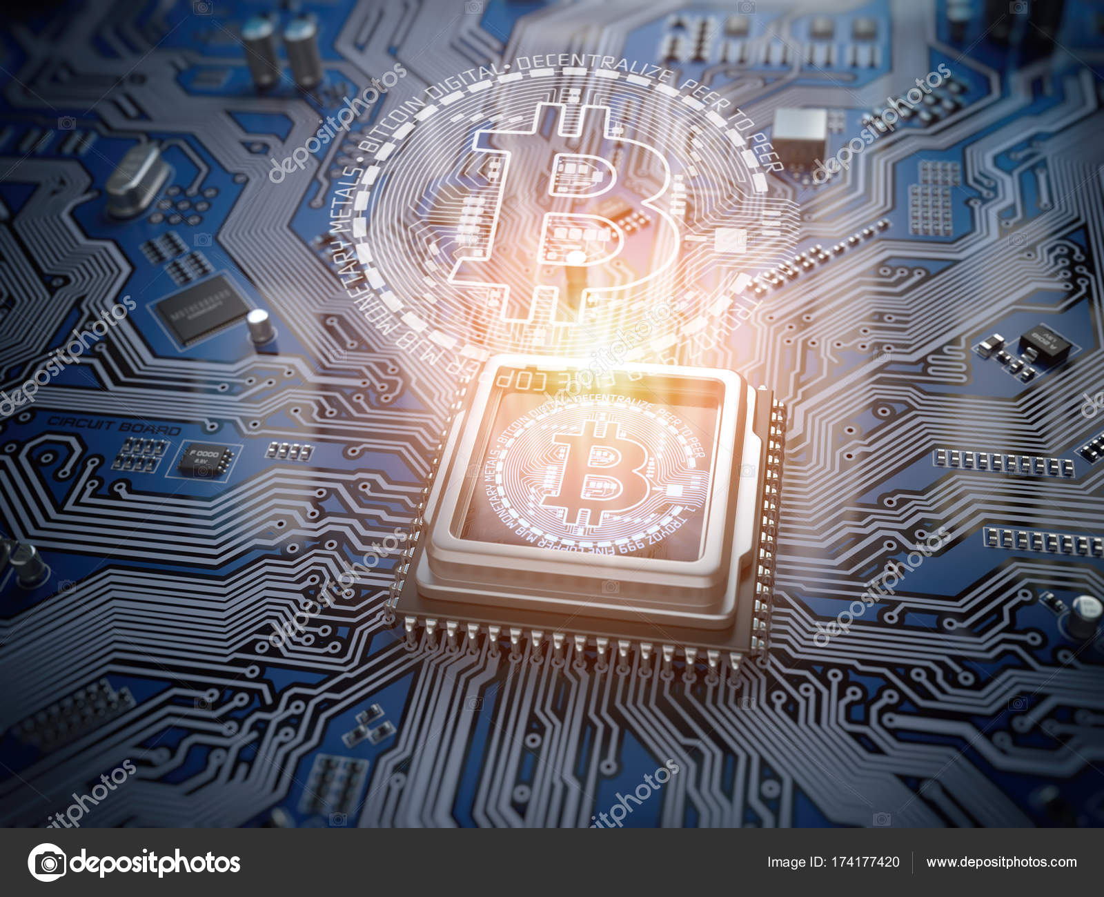 Cpu 코어 및 컴퓨터 회로 보드 또는 mot Bitcoin 홀로그램 — 스톡 에디토리얼 사진 © Maksym Yemelyanov  #174177420