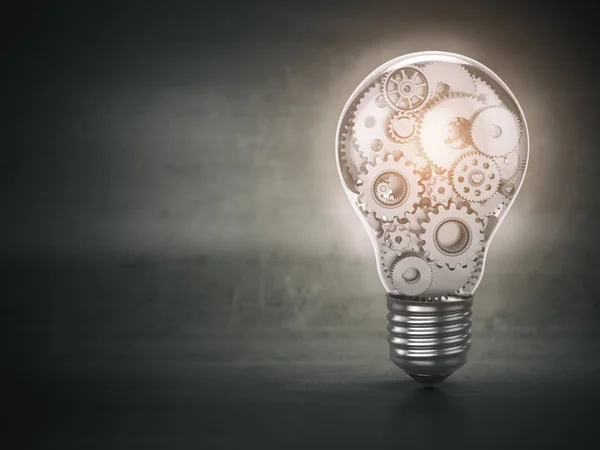 Glühbirne und Getriebe. perpetuum mobile. Innovation, Kreativität — Stockfoto
