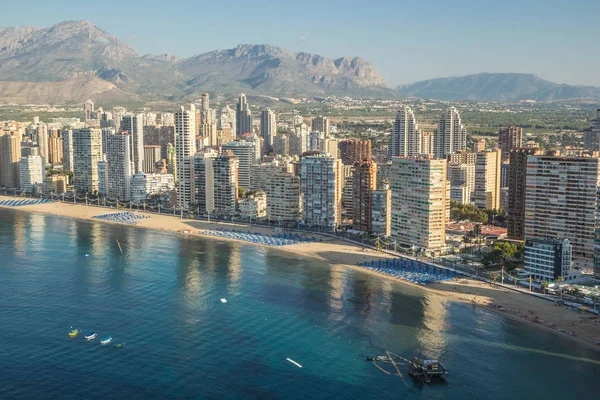 Coastline of a Benidorm. Aerial view of Benidorm, with beach and — Stock Photo, Image