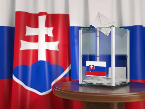 Urne avec drapeau de la Slovaquie et bulletins de vote. Prési slovaque — Photo