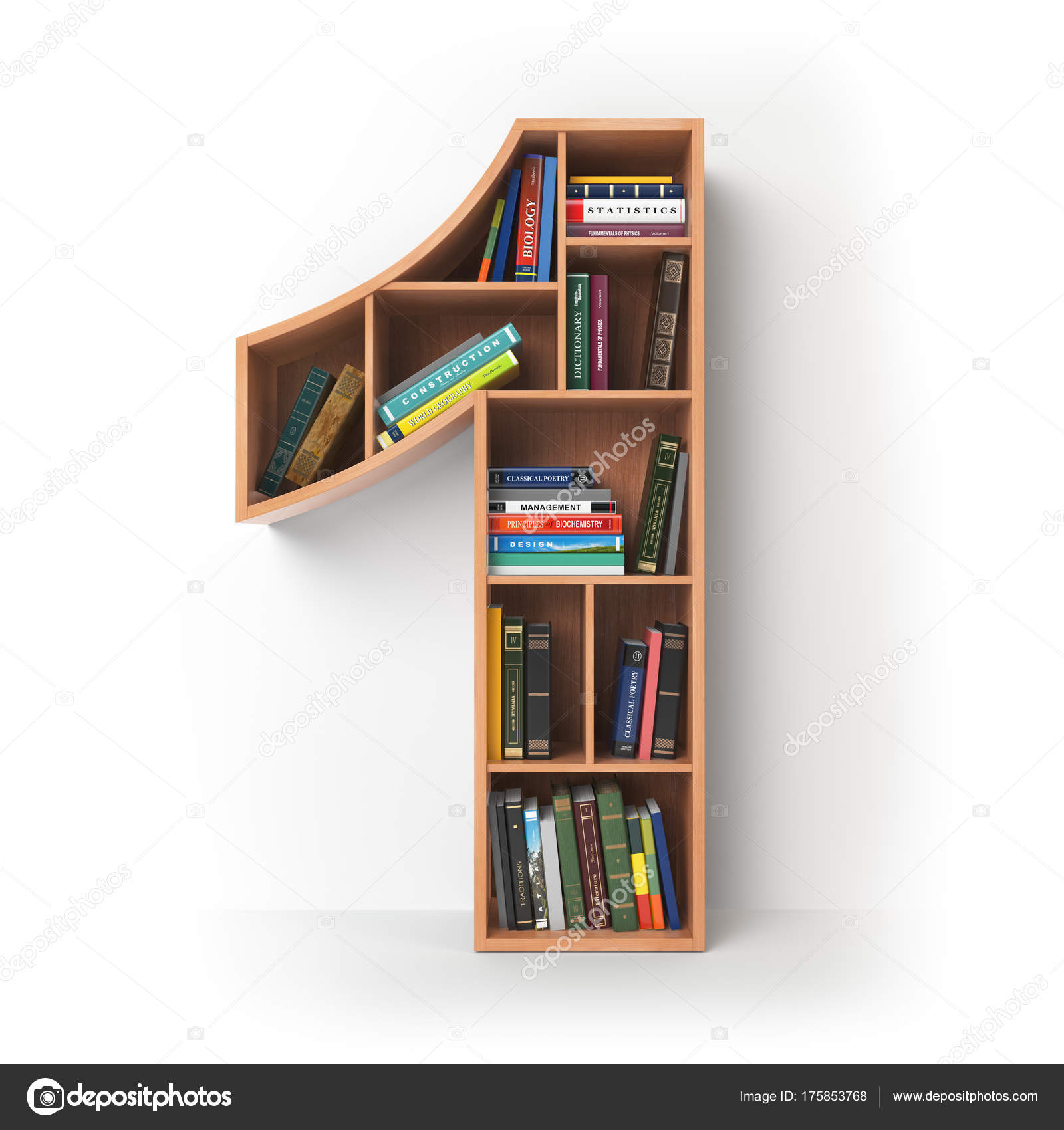 Номер 1. Алфавит В Виде Полок С Книгами Изолировать Стоковое Фото.