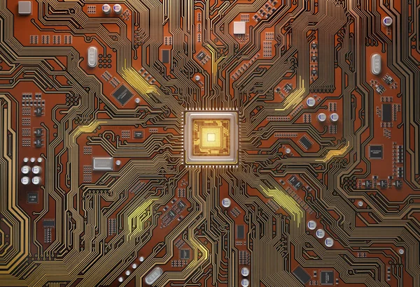 Placa de circuito con CPU. Sistema de placa base chip — Foto de Stock
