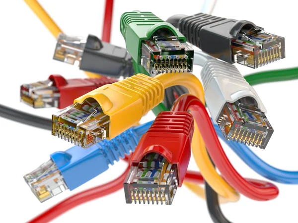 Computernetzwerkkabel rj45 in verschiedenen Farben. imternet — Stockfoto