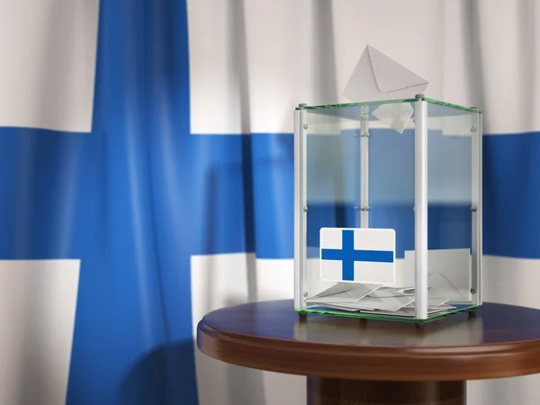 Urne avec le drapeau de la Finlande et de bulletins de vote. Pres finlandais — Photo