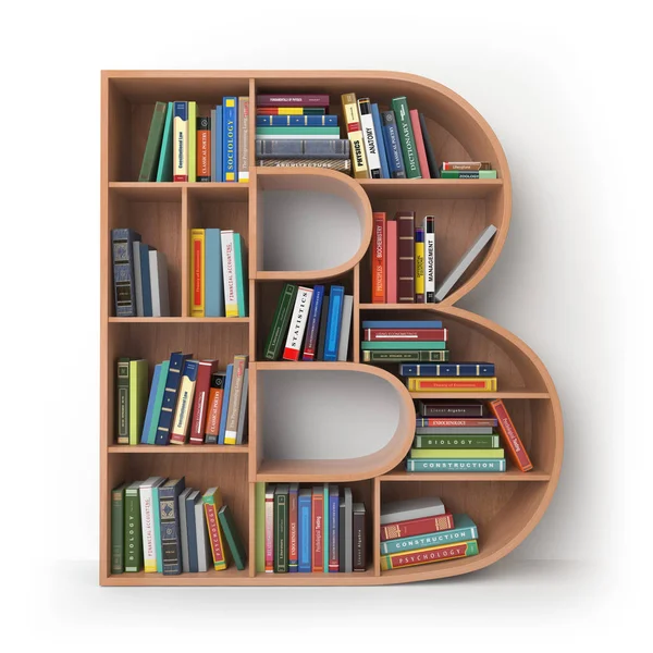 Буква B. Алфавит в виде полок с книгами, изолированными на — стоковое фото