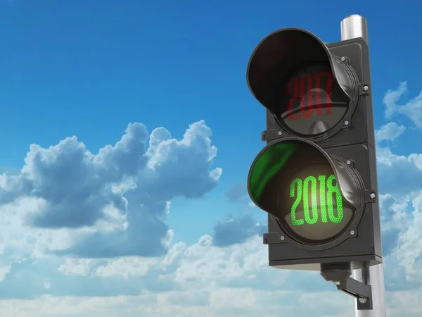 Happy new year 2018. Traffic light with green light 2018. — Stock Photo, Image