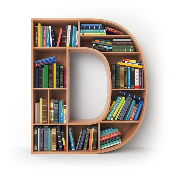 Letter D. Alphabet in the form of shelves with books isolated on — Stock Photo, Image