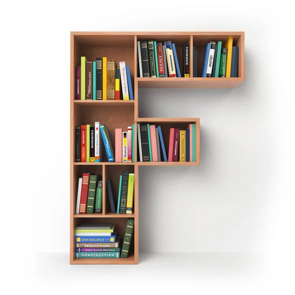Letter F. Alphabet in the form of shelves with books isolated on — Stock Photo, Image