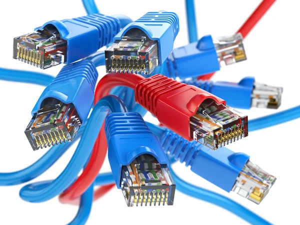 Rede de computadores cabos LAN rj45. Opção de ligações à Internet c — Fotografia de Stock
