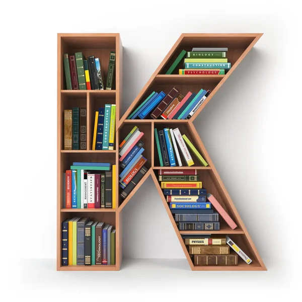 Letter K. Alphabet in the form of shelves with books isolated on — Stock Photo, Image