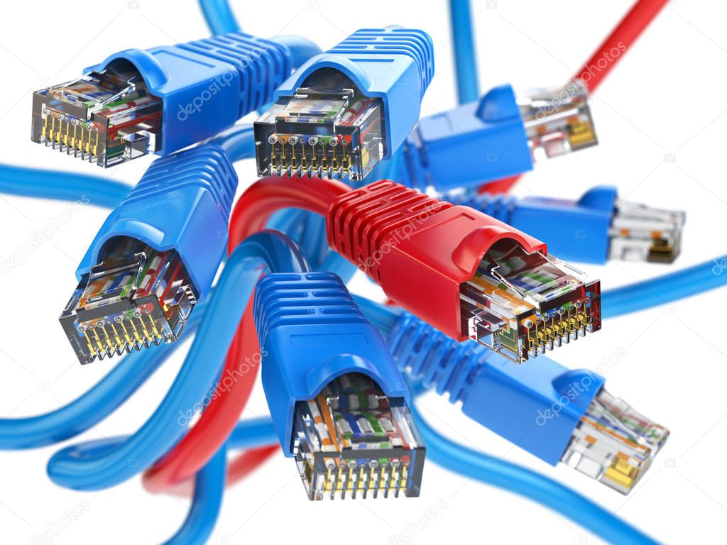 Computer network LAN cables rj45.  Internet connections choice c