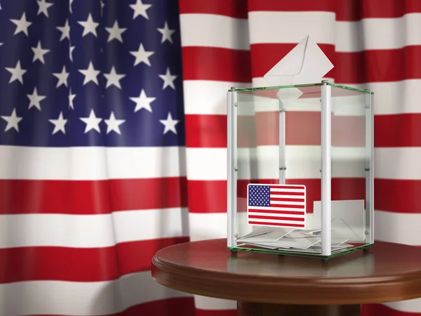 De stembus met de vlag van de VS en papieren stemming. Presidentiële of — Stockfoto