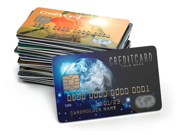 Stapel gekleurde creditcards geïsoleerd op witte achtergrond, — Stockfoto