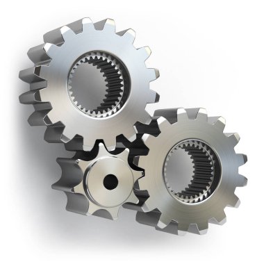 Metal Dişli tekerlekleri beyaz arka plan üzerinde izole. Araçlar, ayarları 