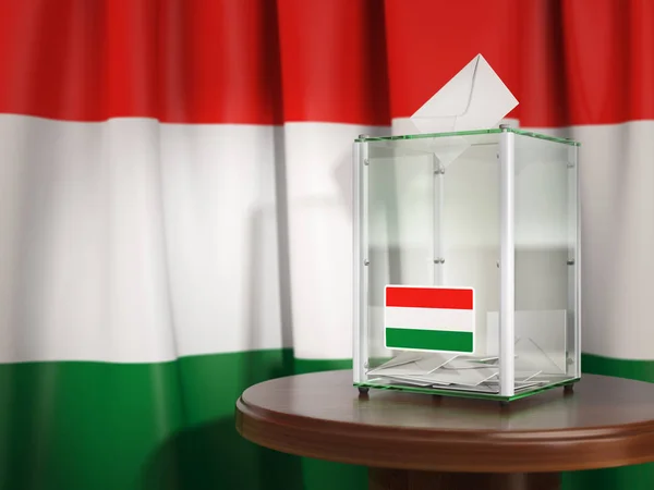 Ballot box with flag of Hungary and voting papers. Hungarian pre — Stock Photo, Image