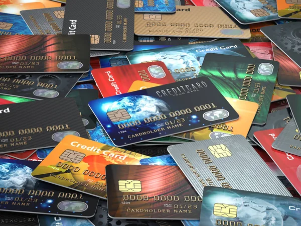 Renkli kredi kartları arka plan yığını, — Stok fotoğraf