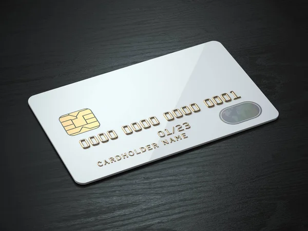 Bianco bianco carte di credito mockup su sfondo tavolo in legno nero . — Foto Stock