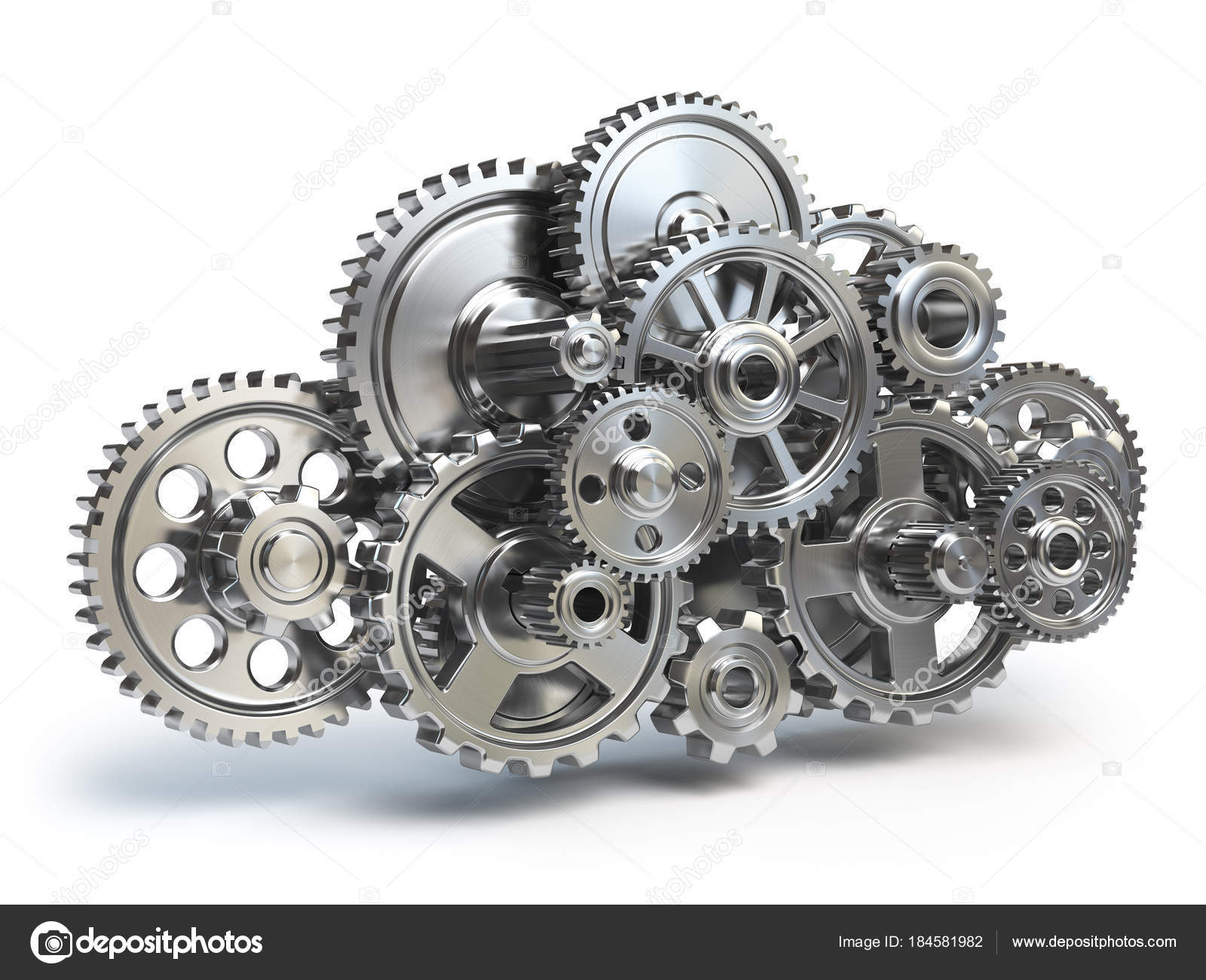 Engine gears in form of cloud isolated on white. Cloud computing