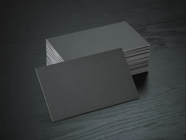 Bunt med svart blank visitkort mockup på svart trä tabell b — Stockfoto