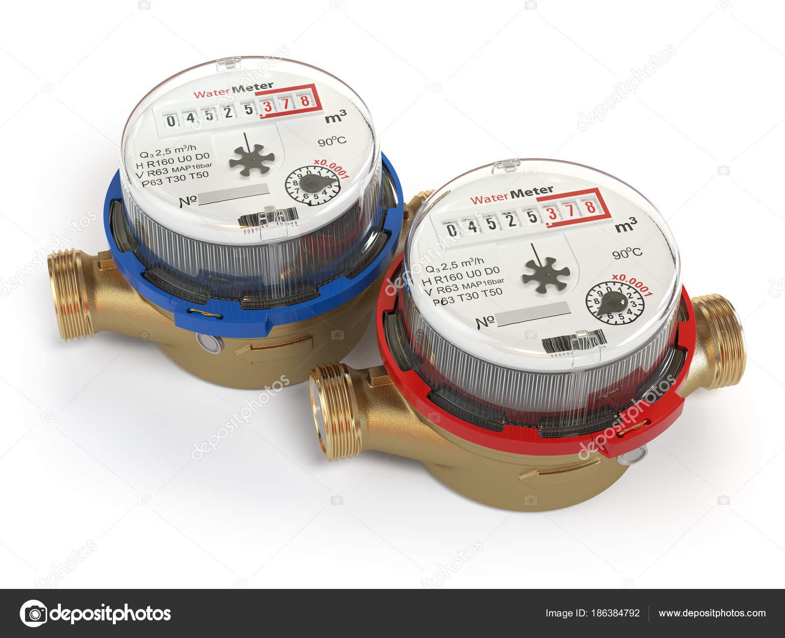 Water meters isolated on white background. Stock Photo by ©maxxyustas