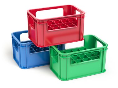 Boş Plastik Depolama Kasalar beyaz arkasında izole Şişeler için