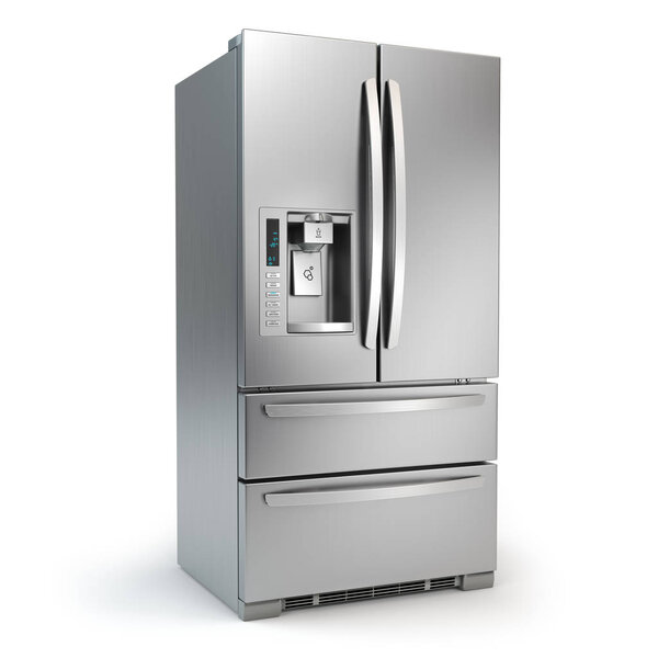 Fridge freezer. Side by side stainless steel srefrigerator  with