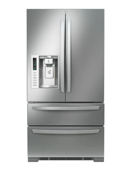 Kühlschrank mit Gefrierfach. Seite an Seite Edelstahl-Kühlschrank mit — Stockfoto